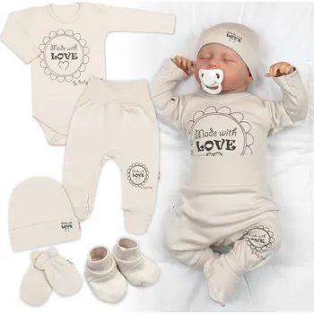Kojenecká souprava Soupravička do porodnice 5D Made with love, béžová, cappuccino, Velikost koj. oblečení 56 (1-2m)