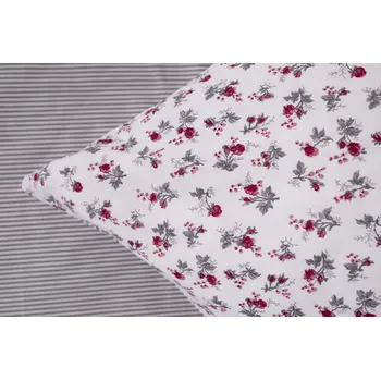 Povlečení Podpěrová s.r.o. Bavlněné povlečení KYTIČKA BORDÓ / šedý proužek Velikost: 140x200 cm (1 ks), 70x90 cm (1 ks)