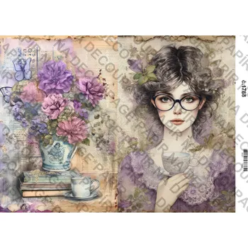 Umělecký papír Rýžový a soft papír na decoupage - Vintage lila - KB01788 Materiál: Soft, Rozměr: A4