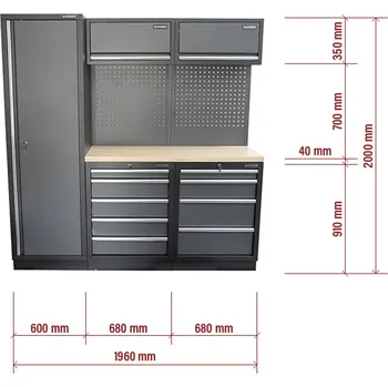 Dílenský stůl AKČNÍ SET Sestava 5 ks dílenského nábytku SET-CA01026 s dřevěnou pracovní deskou MB-TGW53
