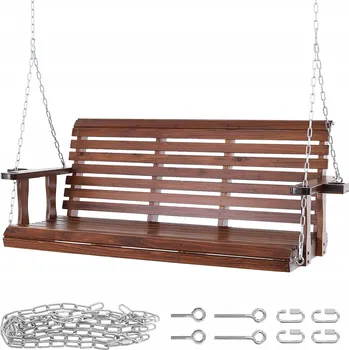 Zahradní houpačka SucceBuy Houpačka Hnědá 1397x483x584MM Cedrové Dřevo a Ocelové Řetězy