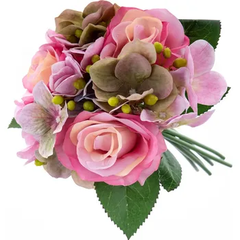 umělá květina Casa de Engel Umělá kytice hortenzií a růží 28 cm tmavě růžová