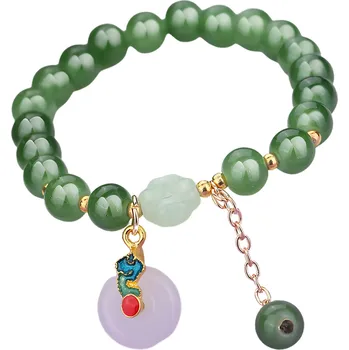 Náramek Camerazar Zelená dámská elastická náramek s korálky a přívěskem