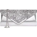 Elegantní večerní brokátová taška přes rameno, stříbrná, syntetický materiál, 24x15x6 cm