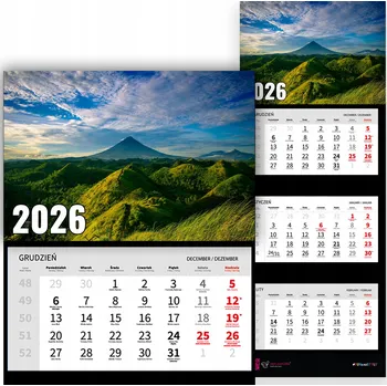 Obraz TRÍDÍLNÝ NÁSTĚNNÝ KALENDÁŘ 2026 KRAJINA PŘÍRODA HORY - RŮZNÉ VZORY
