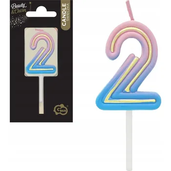 Dortová svíčka Narozeninová svíčka na dort ombre RŮŽOVO-MODRÁ číslice 2 KRÁSNÁ a ODOLNÁ