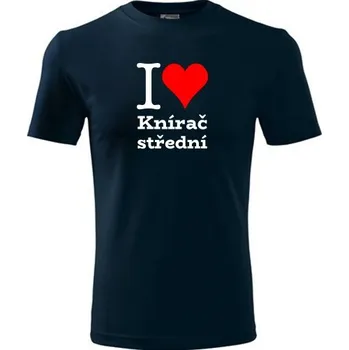 Tmavě modré dětské tričko I love Knírač střední - dárek pro malého pejskaře / pejskařku - barva tmavě modrá - velikost 10let