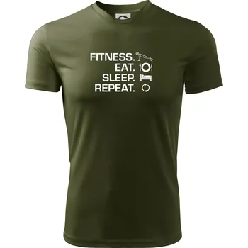 Pánské tričko Fitness Eat Sleep Repeat - Pánské triko Fantasy sportovní (dresovina) - XL ( Military )