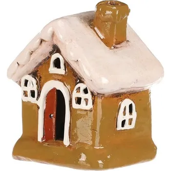 Vánoční dekorace Autronic Domeček keramický - LED osvětlení, zelený s bílou střechou, sada 4 ks