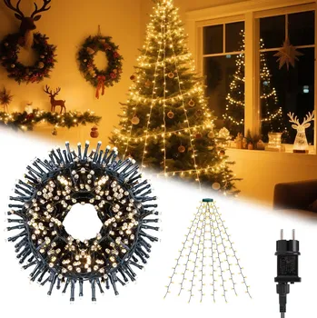 Vánoční dekorace SVĚTELNÝ ŘETĚZ NA VÁNOČNÍ STROMEK VENKOVNÍ VNITŘNÍ 280 LED Teplá Bílá SILNÝ 2M