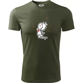 Pánské tričko Párový motiv - panáček a magnet - Pánské triko Fantasy sportovní (dresovina) - 3XL ( Khaki )