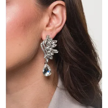 Náušnice Stříbrné visací náušnice s křišťálovými zirkony, délka 6,5 cm, barva stříbrná