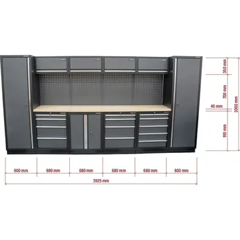 Dílenský stůl AKČNÍ SET Sestava 10 ks dílenského nábytku SET-CA01045 s dřevěnou pracovní deskou MB-TGW53