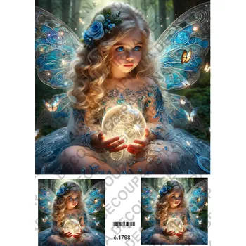 Umělecký papír Rýžový a soft papír na decoupage - Víla světluška - KB01798 Materiál: Soft, Rozměr: A4