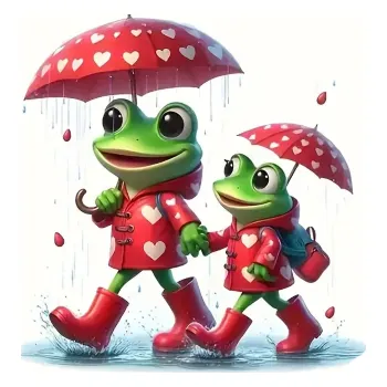 Nášivka Nažehlovací obrázek - žabky v dešti (18,0 x 18,0 cm)