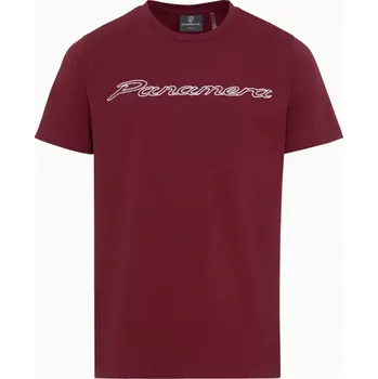 PORSCHE Panamera unisex T-shirt Tričko s kulatým výstřihem červená bordó (Stylové unisex tričko s krátkým rukávem, kulatým výstřihem a nápisem „Panamera“.)