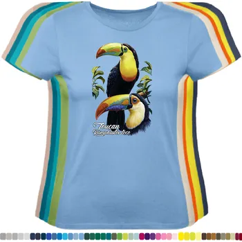 Dámské tričko damske-levne-bavlnene-tricko-digitalni-potisk-tukan-obrovsky Barva: Sky blue - nebesky modrá, velikost: M