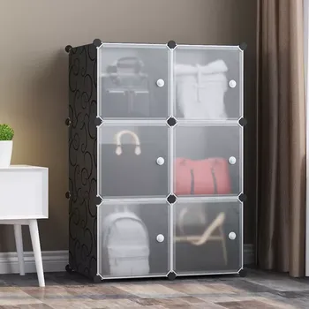 regál Modulární policový regál 6 boxů s dvířky – černý (KUB6D)