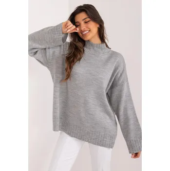 Dámský svetr Oversize svetr se stojáčkem model 14995 šedý