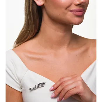 Brož Camerazar Brož s černým kocourem na koštěti a stříbrnými zirkony