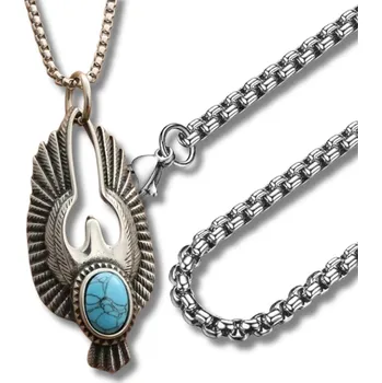 Náhrdelník Camerazar Náhrdelník z chirurgické oceli s přívěskem orla a tyrkysovým kamenem.