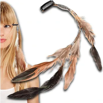 Camerazar Sponka do vlasů s béžovými péřovými doplňky boho