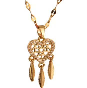 Náhrdelník Camerazar Zlatý náhrdelník z chirurgické oceli 316L srdce dreamcatcher pozlacený Pozlacený zlatý náhrdelník srdce dreamcatcher z chirurgické oceli 316L