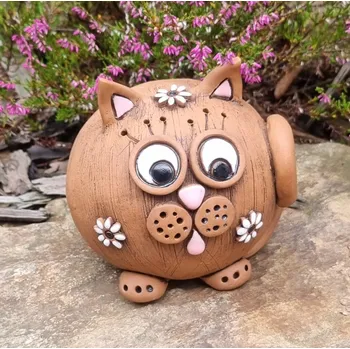 Keramická kočka s kytičkami tmavá - zahradní a bytová dekorace Velikost: Malá