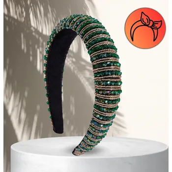 Čelenka Camerazar Elegantní široká barokní zelená čelenka se šperky