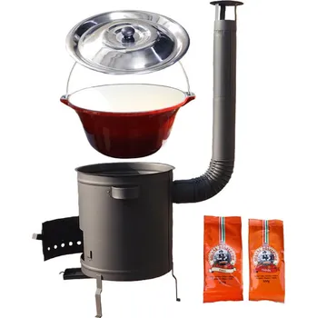 Kempingové nádobí Litinový kotlík se smaltovanou úpravou 22 L + silnostěnná - žáruvzdorná kotlina 42 cm (1,5 mm) PLUS 600 STRONG + poklice + paprikový pepř na guláš - MIX 100 g