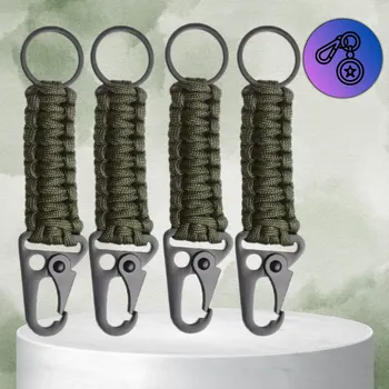 Vybavení pro přežití Camerazar Karabina a klíčenka - sada 4 kusy, taktický kroužek pro survival lano