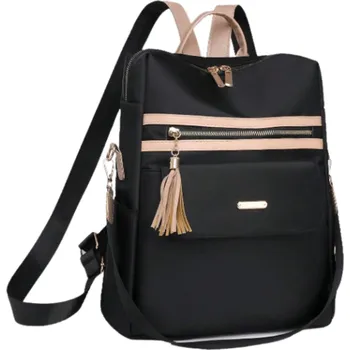 Městský batoh Czarny plecak wodoodporny damski pojemny prostorný, módní, elegantní s kontrastními pruhy