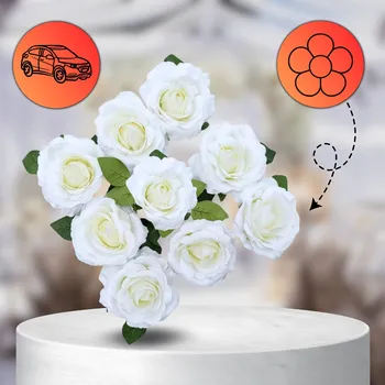 Camerazar Sada růžových krémových růží 9 ks s ozdobnou stuhou dekorace na svatební auto umělé