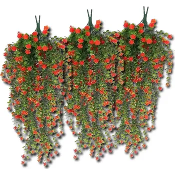 umělá květina Camerazar Zavěšené dekorativní umělé květiny 3ks popínavé červené