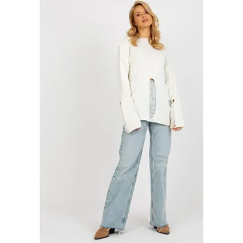 Dámský svetr Svetr se širokými rukávy a prodranými dírami model 04303 barva ecru