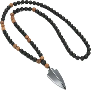 Náhrdelník Camerazar Náhrdelník s přívěskem z korálků pro muže a ženy, černý obsidián a hematit.