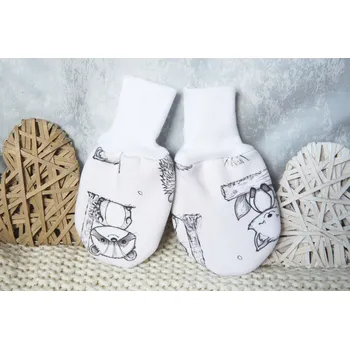 Rukavice AMÁLKA Zateplené bílé rukavičky bez palečku, kamarádi zvířátka Velikost: 56-68