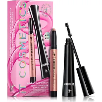 Kosmetická sada IT Cosmetics SUPERHERO IT Cosmetics Superhero objemová a prodlužující řasenka 9 ml + IT Cosmetics Superhero No-Tug Eyeshadow Stick Rose Gold oční stíny 1.6 g kosmetická sada