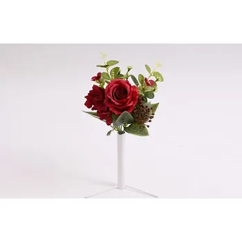 umělá květina Kytice růže, hortenzeí a eukalyptu 30 cm, červená