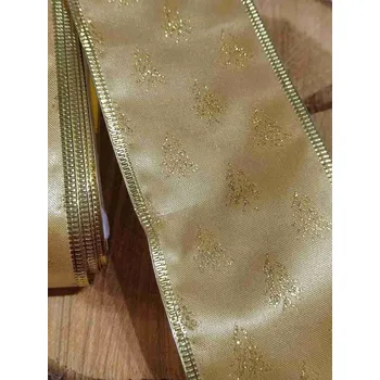 Stuha Stuha vánoční s potiskem šíře 60 mm barva zlatá