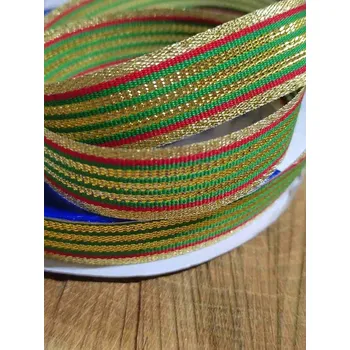 Stuha Stuha vánoční se zlatými proužky šíře 20 mm