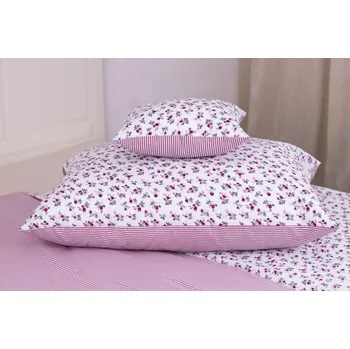 Povlečení Podpěrová s.r.o. Polštář KYTIČKA BORDÓ / růžový proužek Velikost: 70x90 cm KREP N