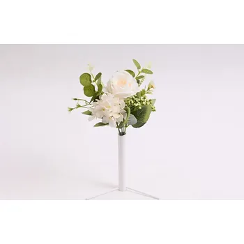 umělá květina Kytice růže, hortenzeí a eukalyptu 30 cm, bílá