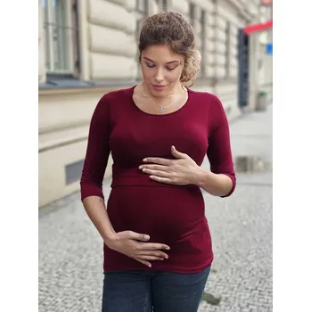 Těhotenské a kojící tričko Abby 3v1 – bambusové, odstín red wine, značka Bílá Tara, 3/4 rukáv, pohodlný střih pro těhotenství, kojení i běžné nošení Velikost: M