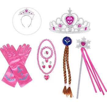 Karnevalový kostým FunCo Anna Frozen velká sada doplňků s copánkem a šperky 9v1