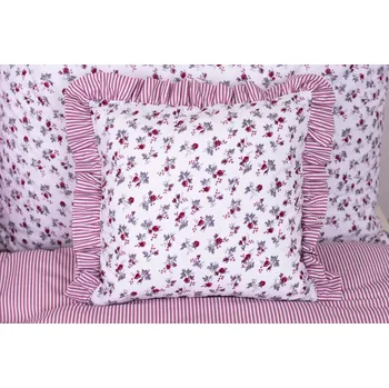 Polštář Podpěrová s.r.o. Polštář s kanýrem KYTIČKA BORDÓ / růžový proužek Velikost: Krepový povlak s kanýrem 50x50 cm N