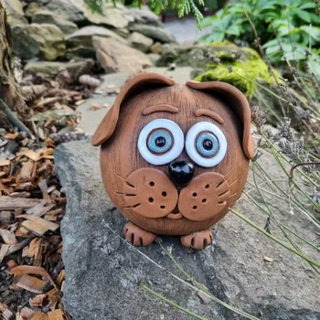 Zahradní dekorace Keramický pes tmavý - veselé zvířátko - dekorace do zahrady - větší