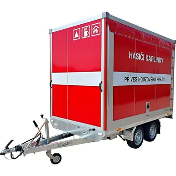 Přívěs k motorovému vozidlu Skříňový hasičský speciál nouzového přežití AHS 2700 kg 3100x1750x2000mm