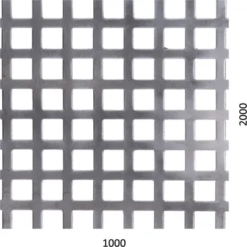 Plech Děrovaný plech Zn,otvor: 10x10mm, rozteč:15mm,1000x2000x1mm