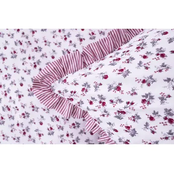 Povlečení Podpěrová s.r.o. Krepové povlečení KYTIČKA BORDÓ / růžový proužek S KANÝREM Velikost: 200x220 (1x), 70x90 cm kanýr (2x) ŠEV na peřině